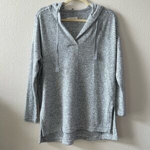 Lou&Grey for Loft soft gray and white striped hoodie. Size medium GUC